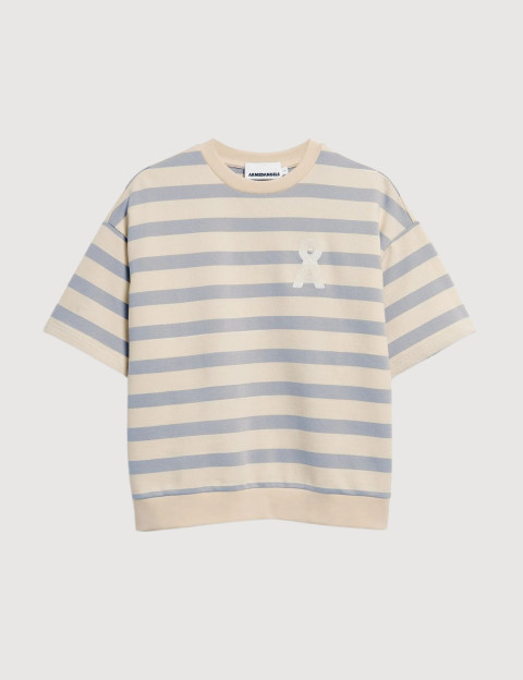 Armed Angels Sweat Femme Manches Courtes Bamikaa Beige Rayé Gris