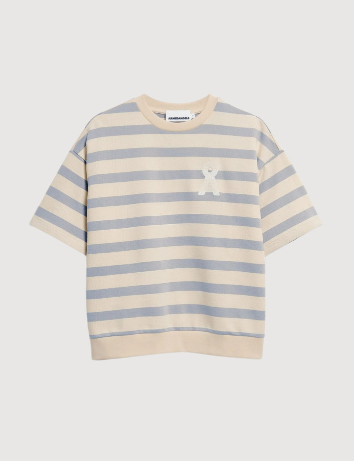 Armed Angels Sweat Femme Manches Courtes Bamikaa Beige Rayé Gris
