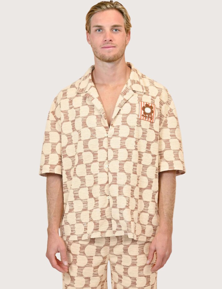Natif Chemise Homme Manches Courtes Jacquard Tulip Orange