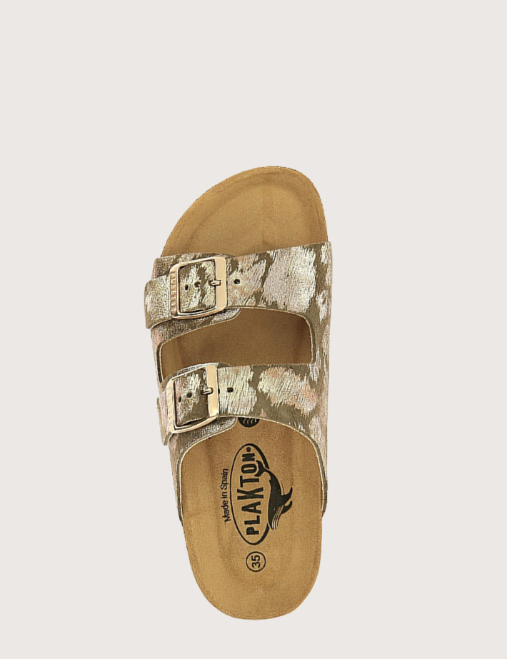Plakton Mules Femme Lamé Léopard Métal Kaki Foncé