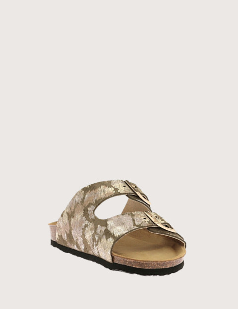 Plakton Mules Femme Lamé Léopard Métal Kaki Foncé - 3