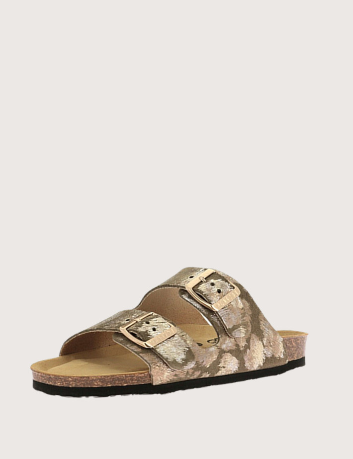 Plakton Mules Femme Lamé Léopard Métal Kaki Foncé - 4