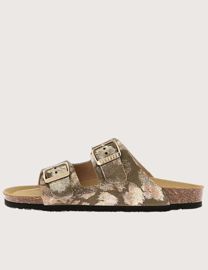 Plakton Mules Femme Lamé Léopard Métal Kaki Foncé - 5