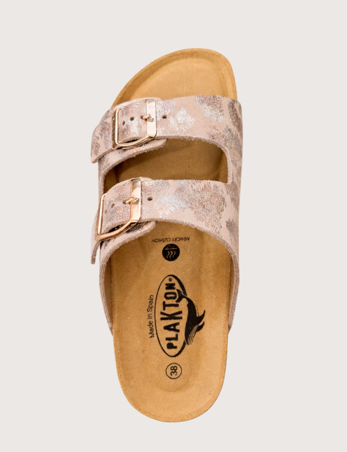 Plakton Mules Femme Lamé Léopard Métal Camel