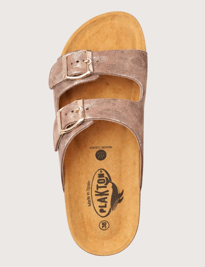 Plakton Mules Femme Lamé Léopard Métal Marron - 3