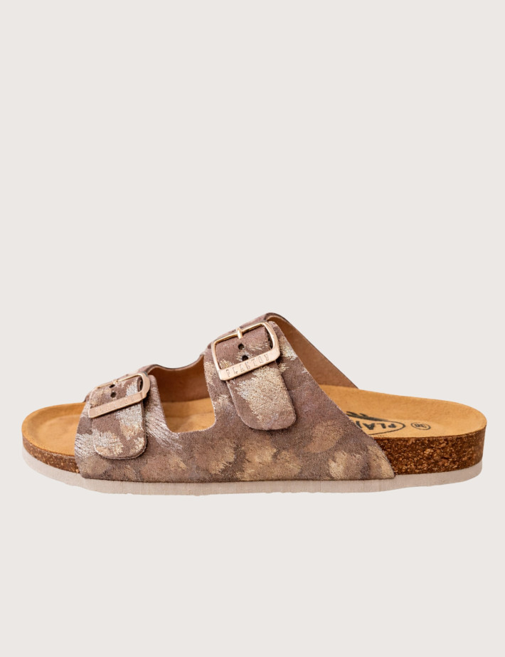 Plakton Mules Femme Lamé Léopard Métal Marron - 2