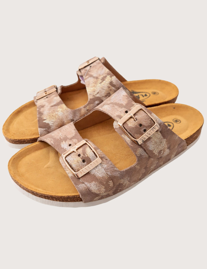 Plakton Mules Femme Lamé Léopard Métal Marron