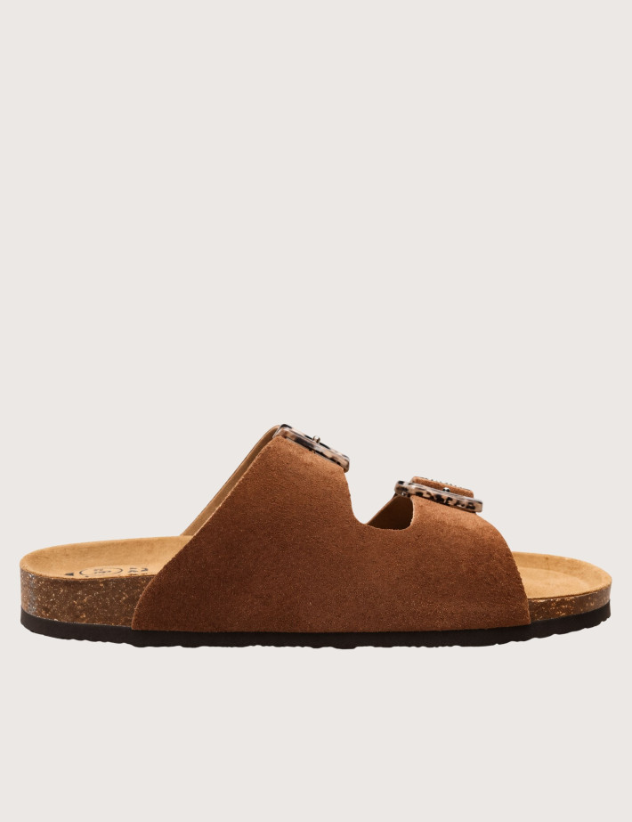 Plakton Mules Femme Double Bride PRT Marron Foncé