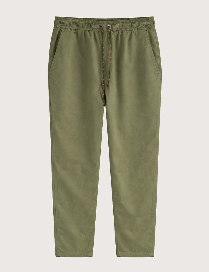 S001 Chino Homme en Lin Coupe Décontractée Kaki