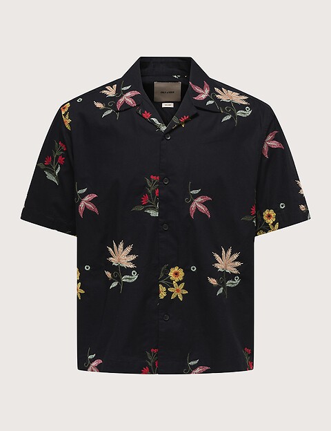 Only & Sons Chemise Homme Manches Courtes Edward à Motif Fleur Noir