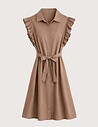 ZEN Robe Chemise Manches Volants Camel