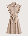 ZEN Robe Chemise Manches Volants Taupe