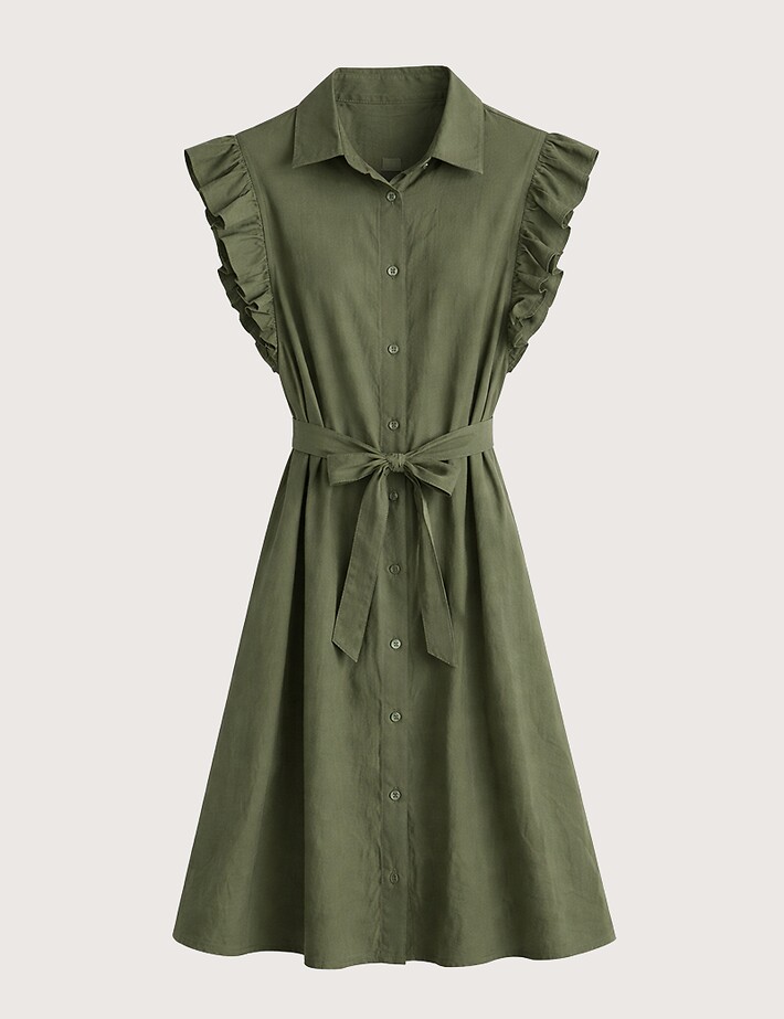 ZEN Robe Chemise Manches Volants Kaki