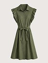 ZEN Robe Chemise Manches Volants Kaki