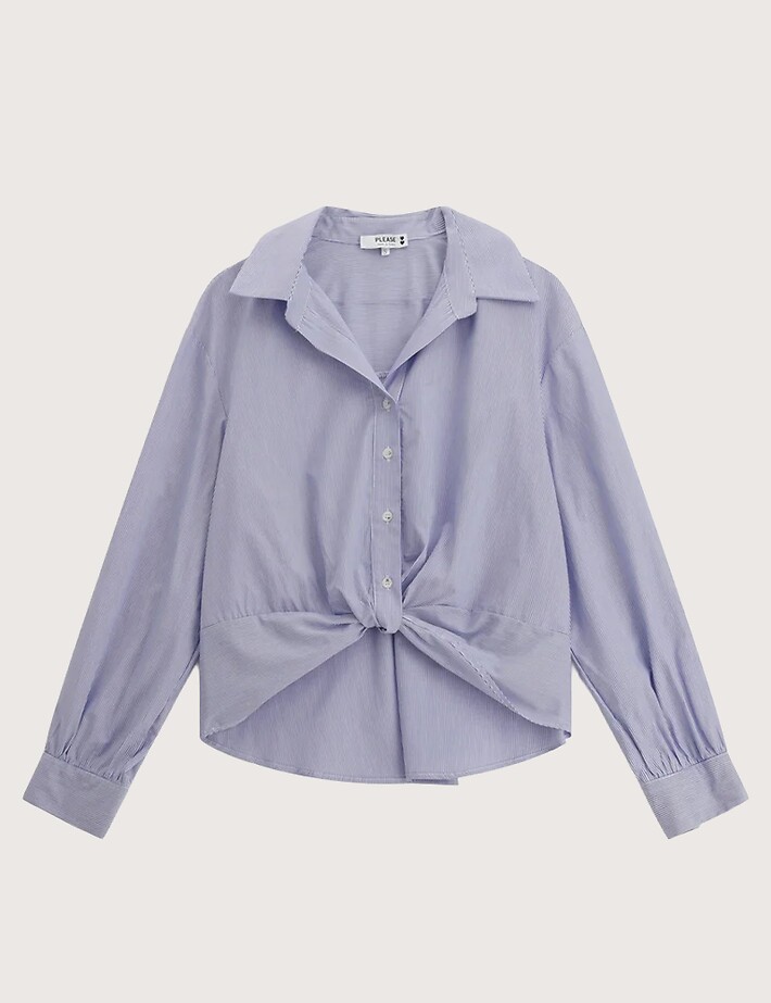 PLEASE Chemise Manches Longues Torsadée Blanc Bleu