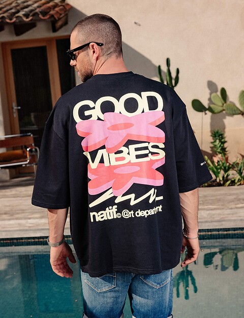Natif T-Shirt Unisexe Loose Good Vibes Art Noir - 6