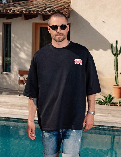 Natif T-Shirt Unisexe Loose Good Vibes Art Noir - 7