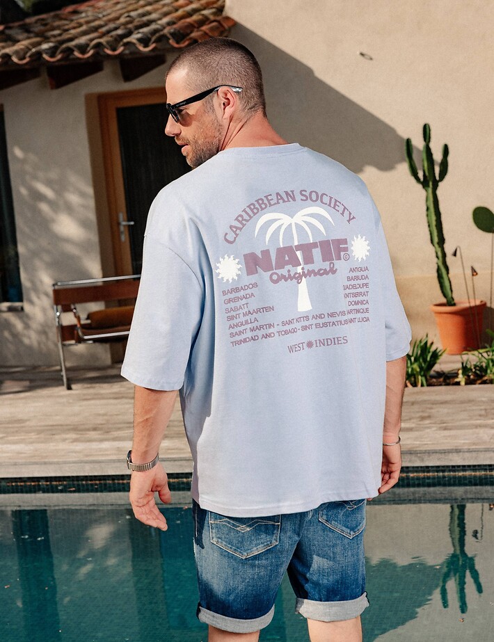 Natif T-Shirt Unisexe Loose Caribbean Society Bleu - 4