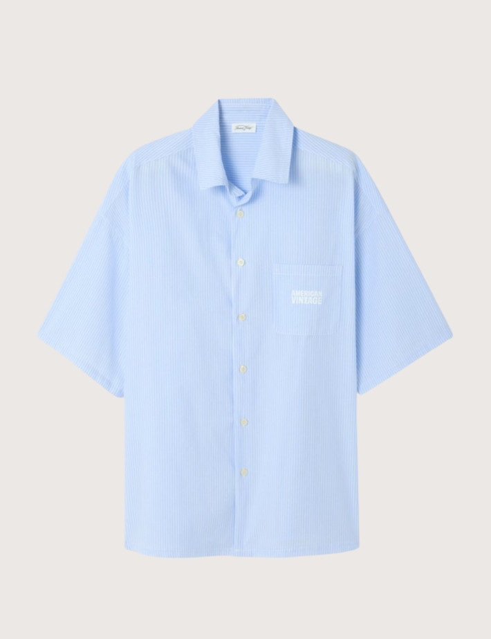 American Vintage Chemise Homme Manches Courtes Eluabird Bleu Rayures