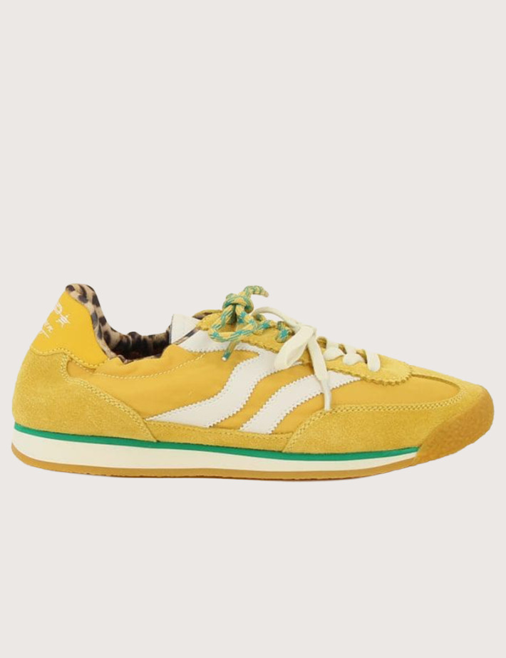 Maripé Baskets Femme Double Bande Vert Jaune