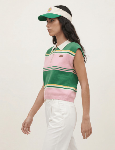Adoré Pull Femme Sans Manches Zoé à Rayures Vert Rose