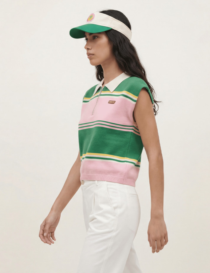 Adoré Pull Femme Sans Manches Zoé à Rayures Vert Rose