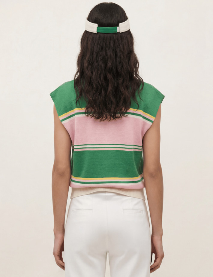 Adoré Pull Femme Sans Manches Zoé à Rayures Vert Rose - 2
