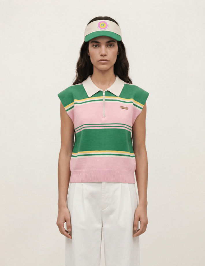 Adoré Pull Femme Sans Manches Zoé à Rayures Vert Rose - 3