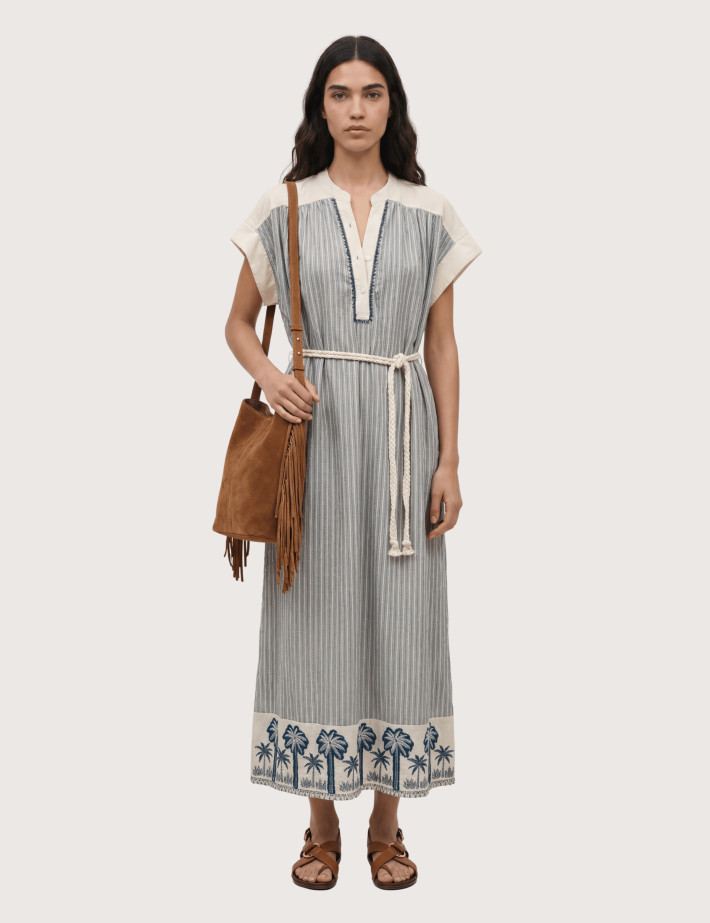Adoré Robe Longue Zephyr à Rayures Marron