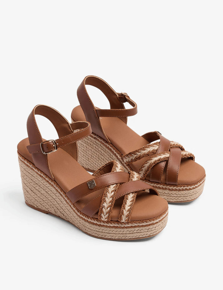 Popa Sandales Compensées Guios Cuir et Tressées Marron - 3