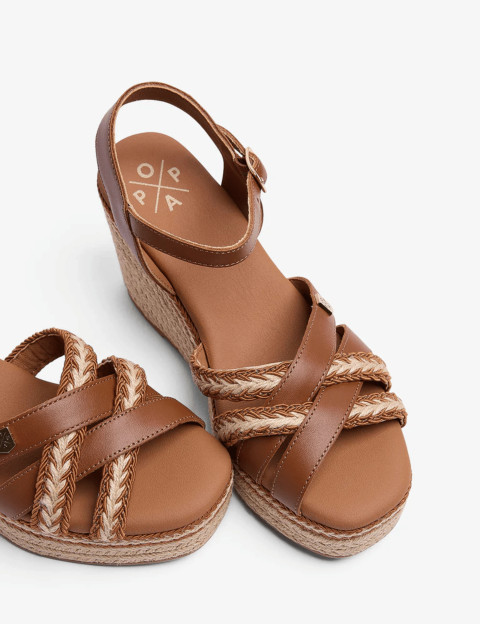 Popa Sandales Compensées Guios Cuir et Tressées Marron - 4