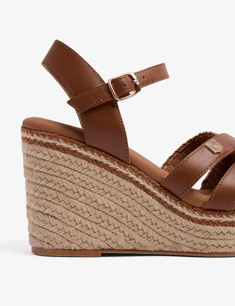 Popa Sandales Compensées Guios Cuir et Tressées Marron - 5