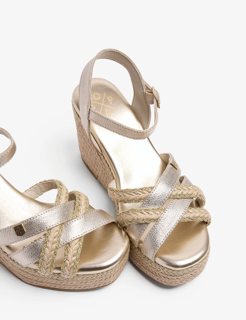 Popa Sandales Compensées Guios Cuir et Tressées Doré - 2
