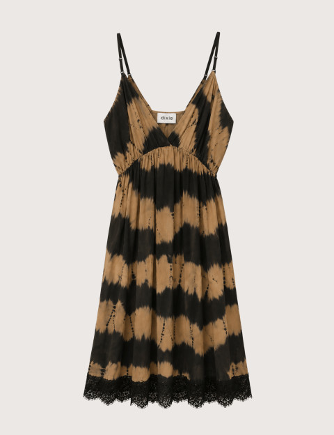 DIXIE Robe Courte Viscose Fines Bretelles Imprimé Sable