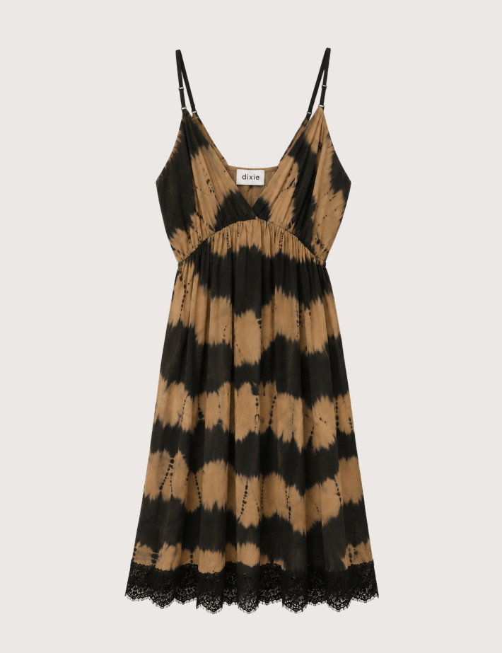 DIXIE Robe Courte Viscose Fines Bretelles Imprimé Sable