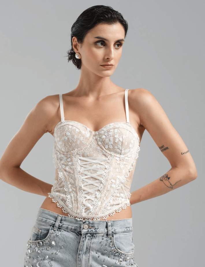 TW3 Top Corset Nude Dentelle Blanc