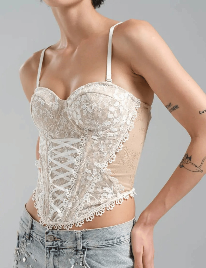 TW3 Top Corset Nude Dentelle Blanc - 3