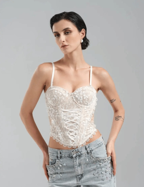 TW3 Top Corset Nude Dentelle Blanc - 5