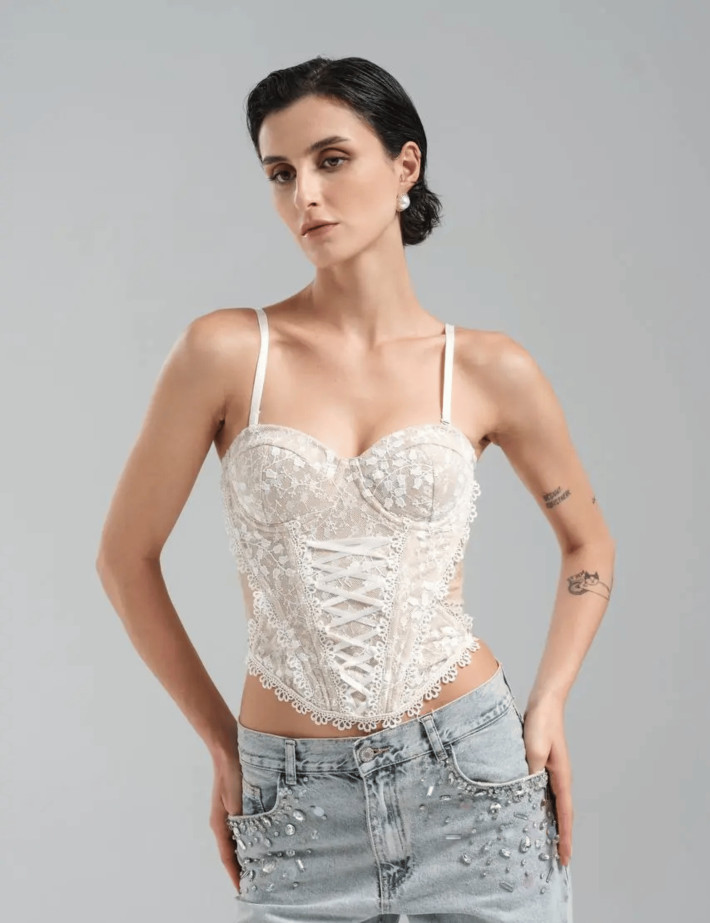 TW3 Top Corset Nude Dentelle Blanc - 5