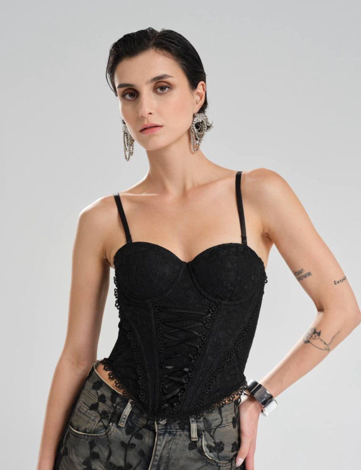 TW3 Top Corset Noir Dentelle Noir - 3