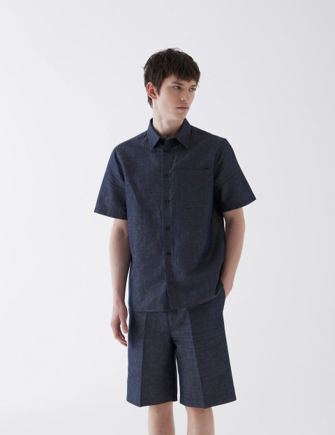Unity Chemise Homme Manches Courtes Arrow Lin Bleu Jean - 4