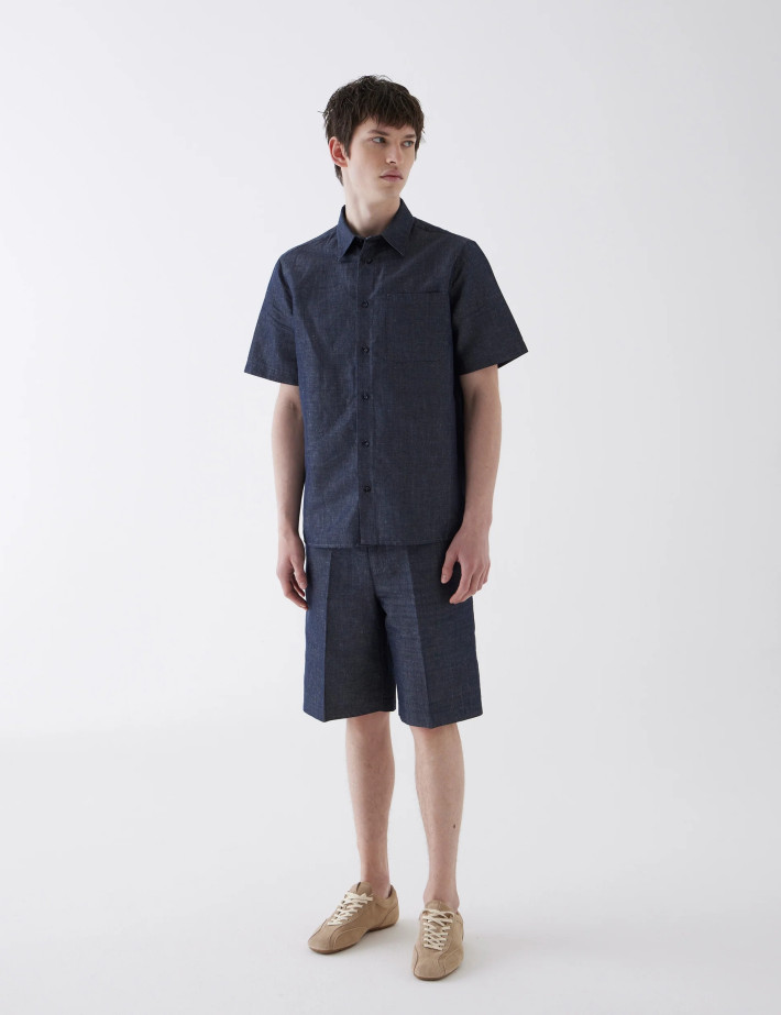 Unity Chemise Homme Manches Courtes Arrow Lin Bleu Jean - 5