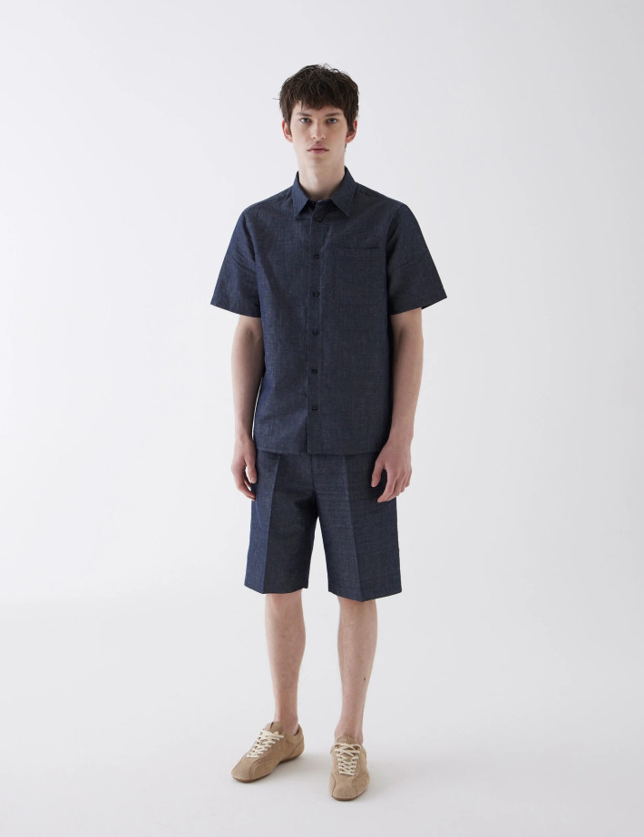 Unity Chemise Homme Manches Courtes Arrow Lin Bleu Jean - 6