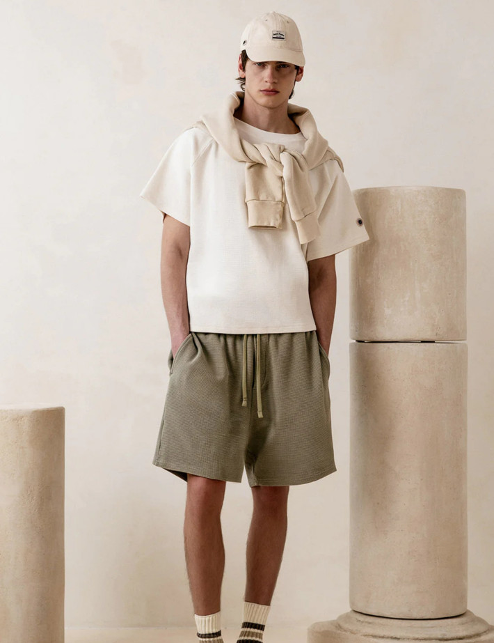 SWEET PANTS Short Waffle Nid D'Abeille Kaki - 3