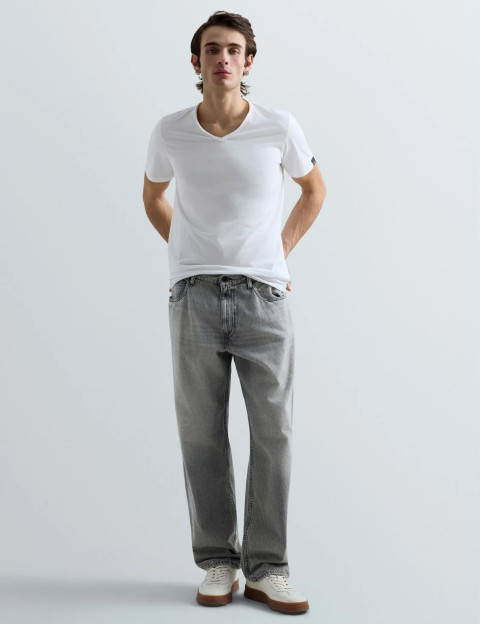 REPLAY T-Shirt Homme Manches Courtes Regular Col V New Blanc - 4
