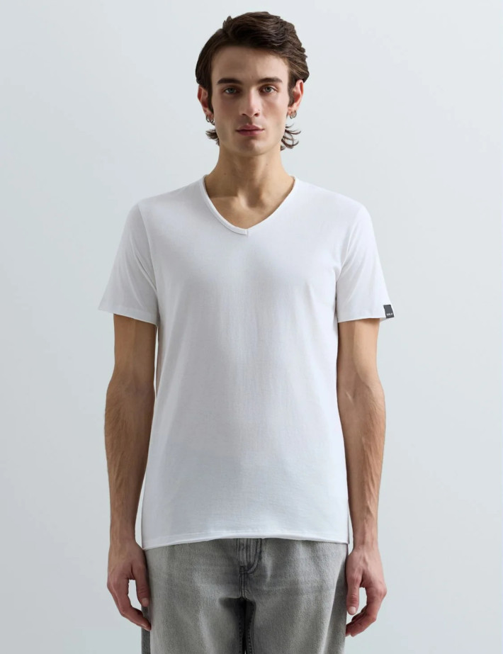 REPLAY T-Shirt Homme Manches Courtes Regular Col V New Blanc - 5