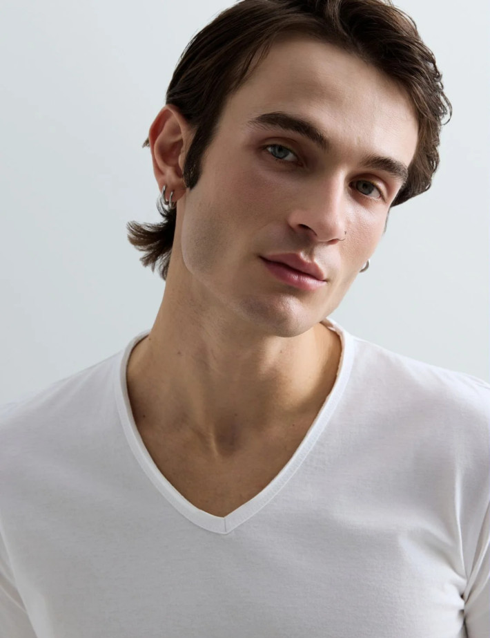 REPLAY T-Shirt Homme Manches Courtes Regular Col V New Blanc - 9