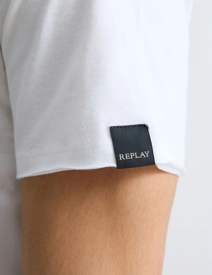 REPLAY T-Shirt Homme Manches Courtes Regular Col V New Blanc - 10