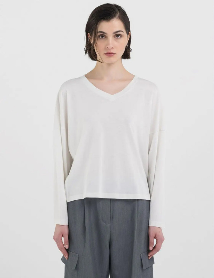 REPLAY T-Shirt Femme Manches Longues Oversize Ecru - 4