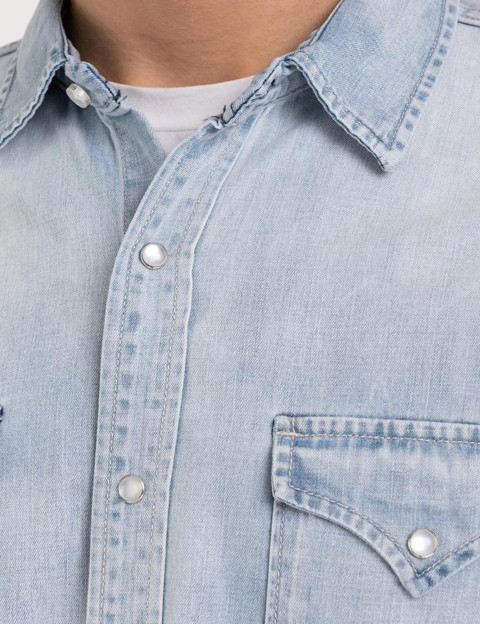 REPLAY Chemise Homme Denim Pressions Bleu Clair - 6